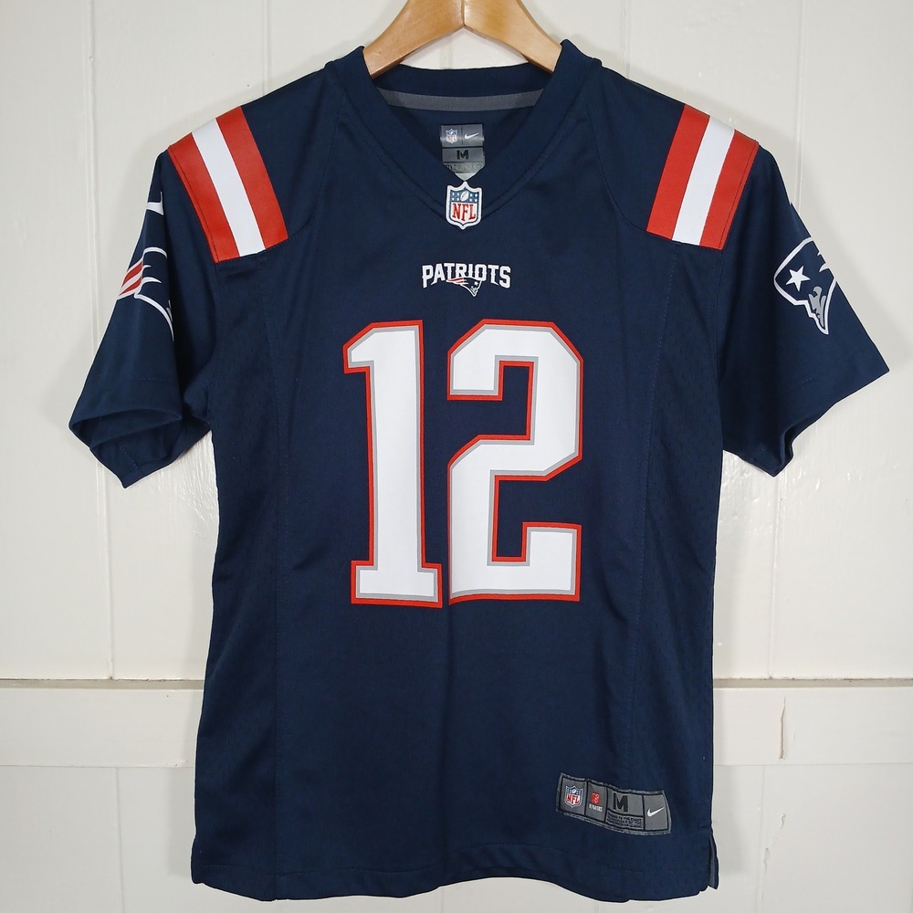 Nike Tom Brady New England Patriots Jersey Kids Medium 10/12 Navy Blue #12 NFL